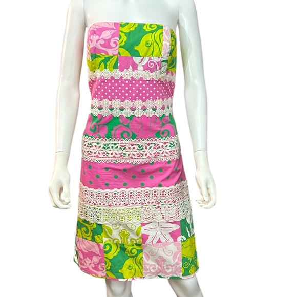 Lilly Pulitzer white label vintage Paradise Patch Patchwork Print Dress - size 8 - Picture 1 of 7